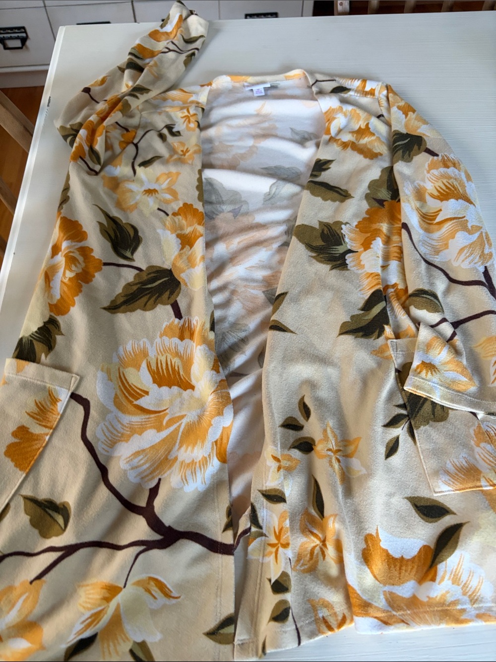 LuLaRoe Cream and Mustard Floral Top
